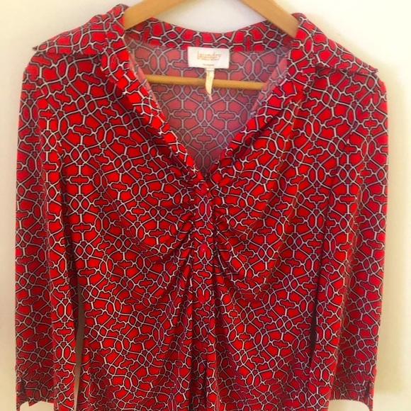 Laundry By Shelli Segal Tops - Laundry Shelly Segal Top S 3/4 Sleeve Ruched Button Down Bold Red Pattern